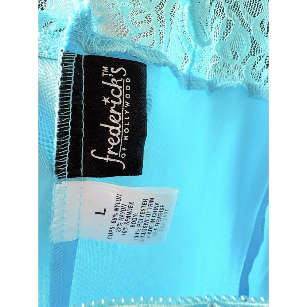 VTG Frederick’s of Hollywood Blue Satin Lace Dress Lingerie Size L Sexy Backless - Picture 7 of 11
